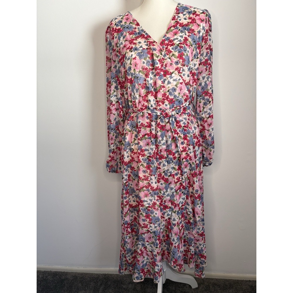 Prettygarden womens large boho floral long sleeve v neck mock Wrap‎ belted dress